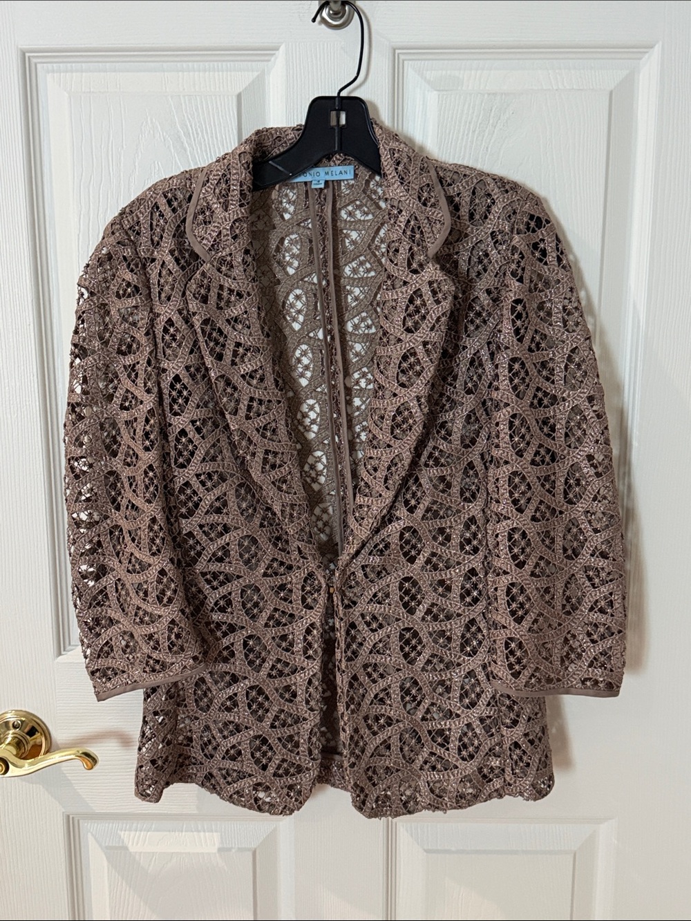 Antonio Melani Crochet Lace Blazer Jacket in Taupe Brown metallic size 4